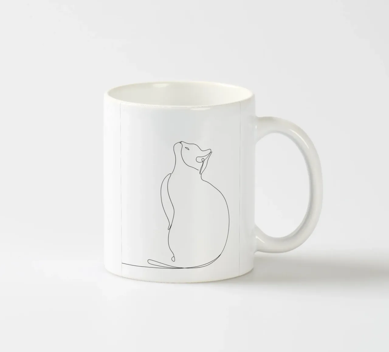 Minimalist Line Drawing of a Modern Cat | Modern Abstract ceramic mug by Viv Line Art