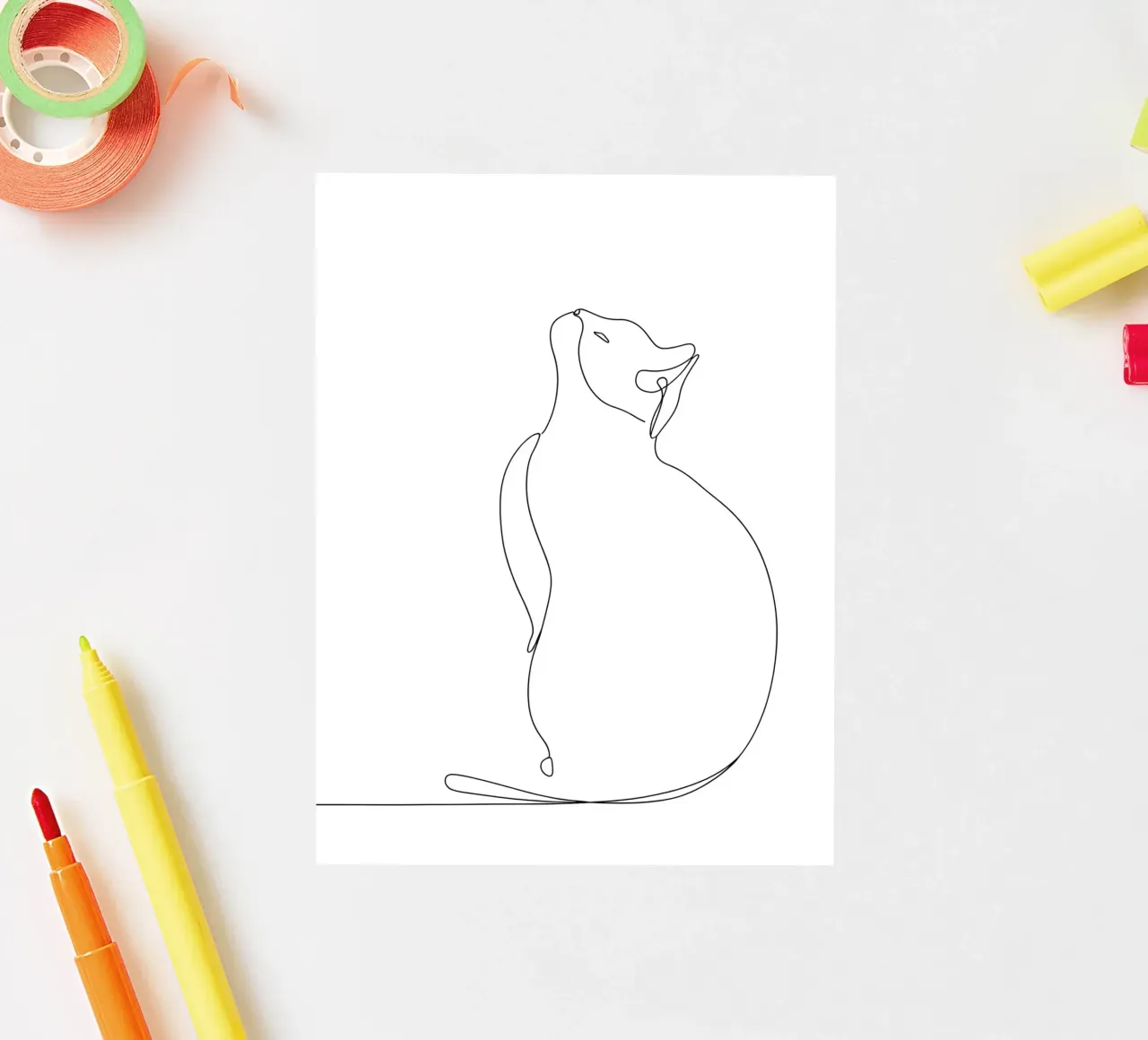 Minimalist Line Drawing of a Modern Cat | Modern Abstract sticker by Viv Line Art