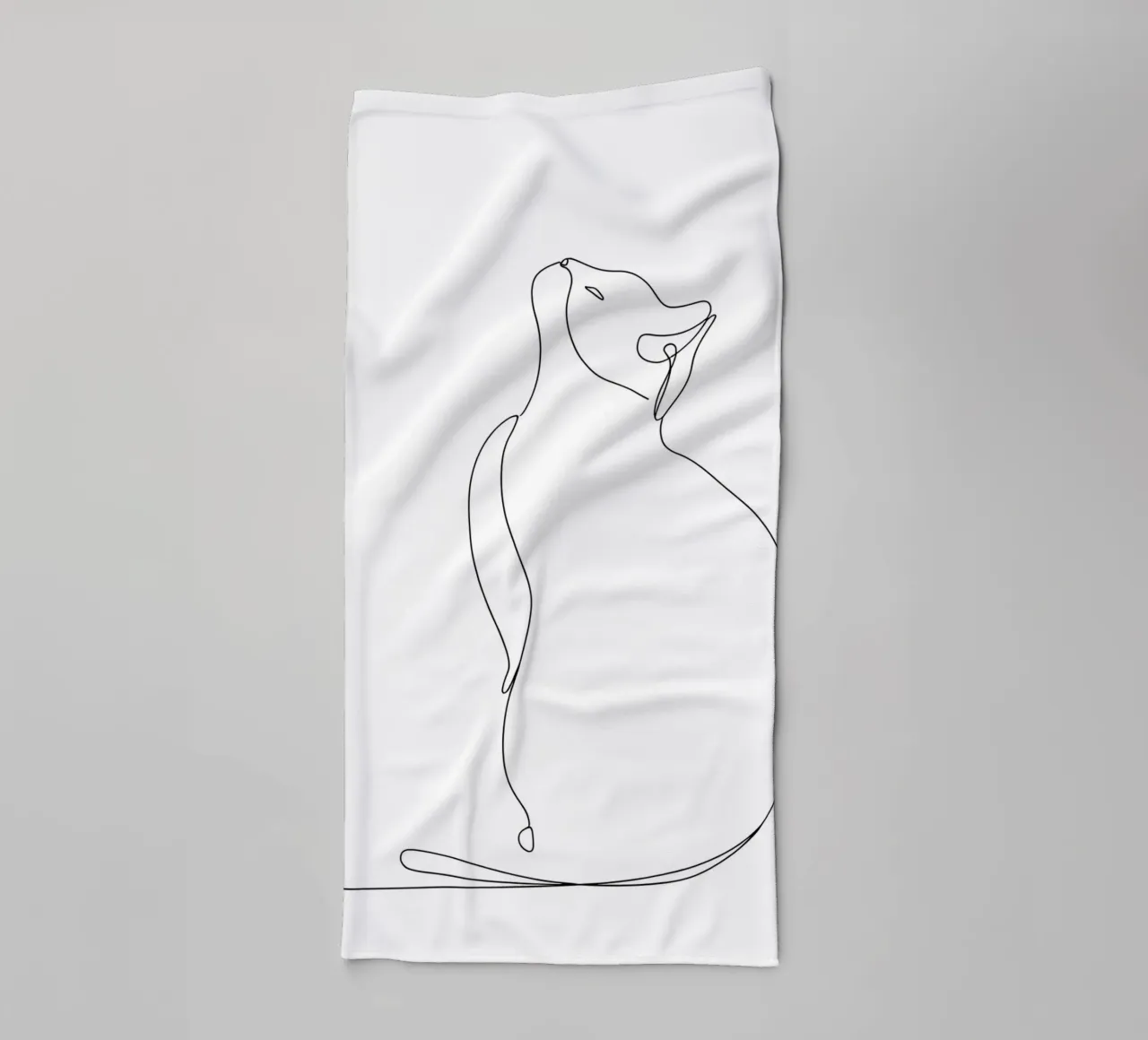 Minimalist Line Drawing of a Modern Cat | Modern Abstract towel by Viv Line Art