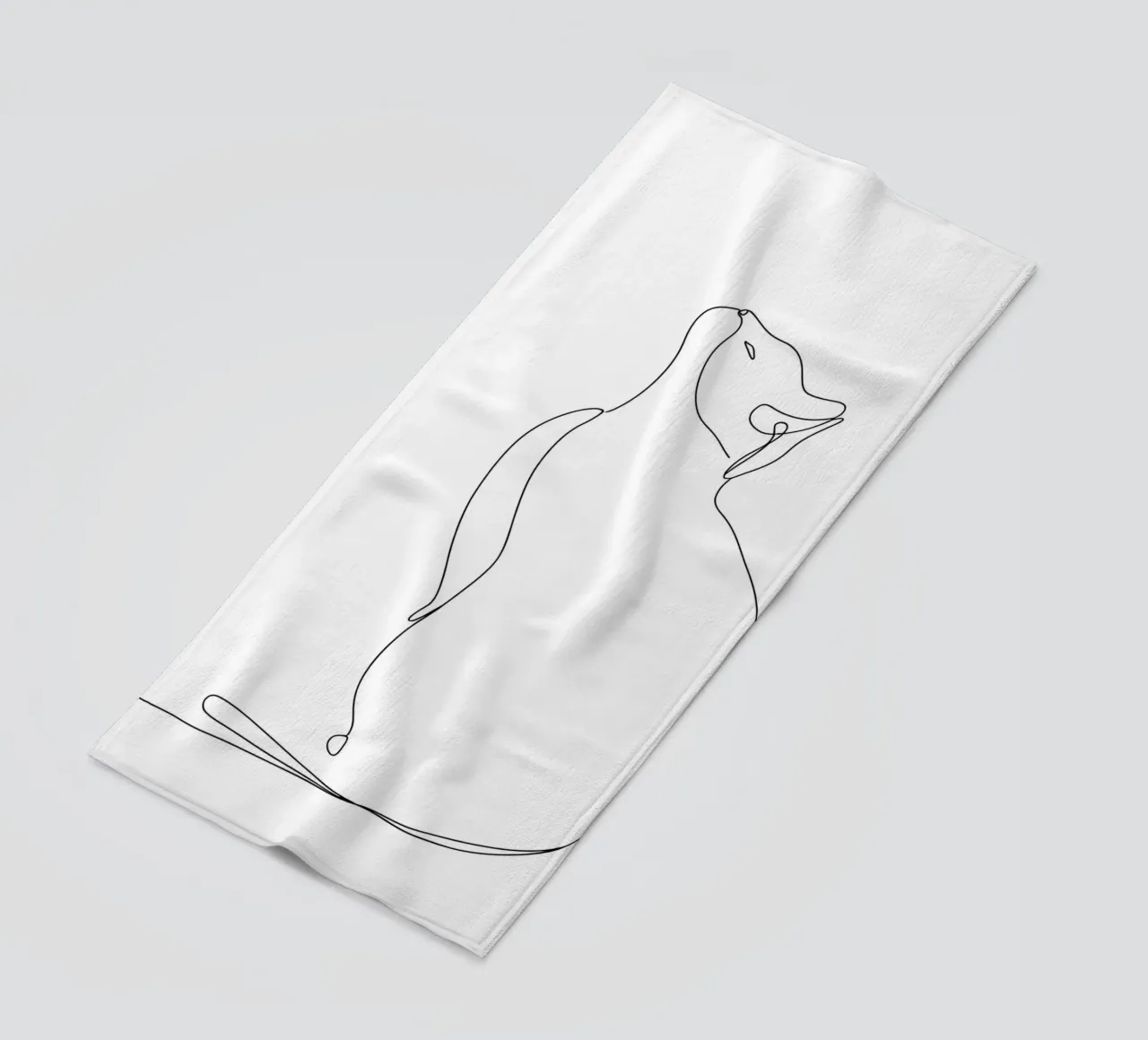 Minimalist Line Drawing of a Modern Cat | Modern Abstract beach towel by Viv Line Art
