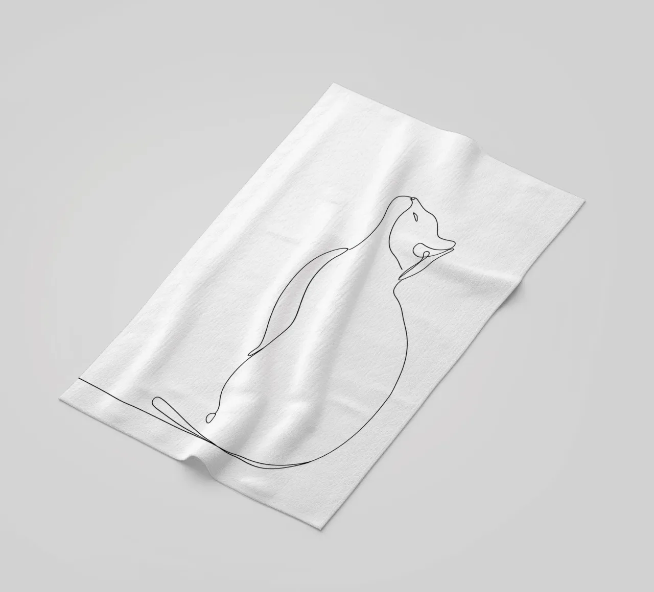 Minimalist Line Drawing of a Modern Cat | Modern Abstract beach towel by Viv Line Art