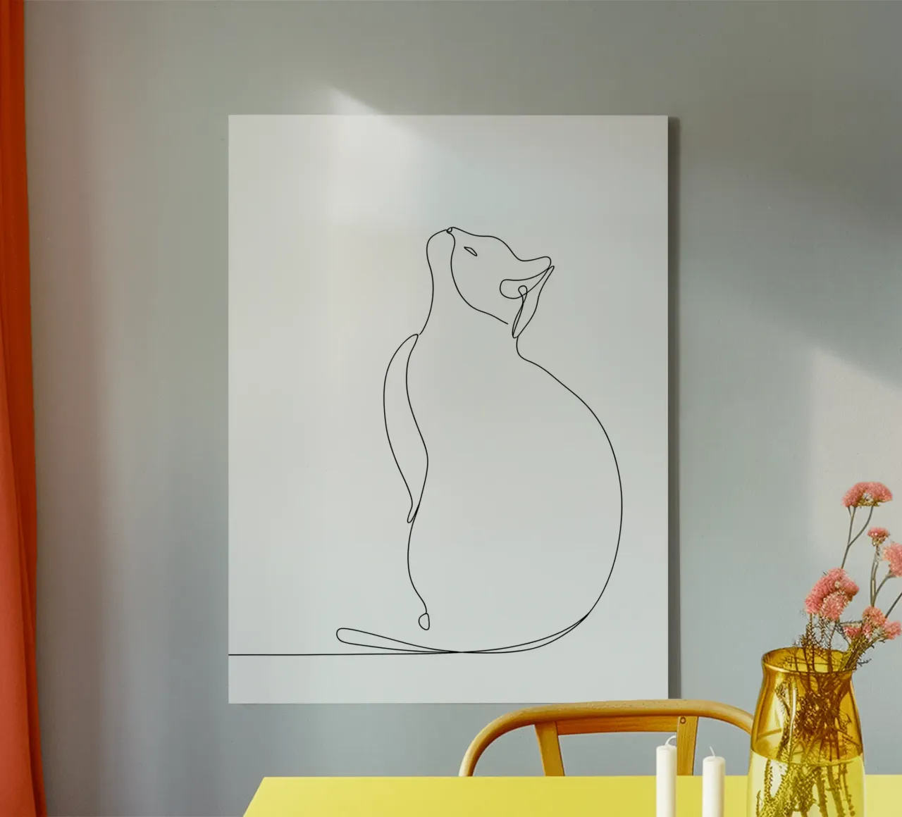 Minimalist Line Drawing of a Modern Cat | Modern Abstract canvas by Viv Line Art