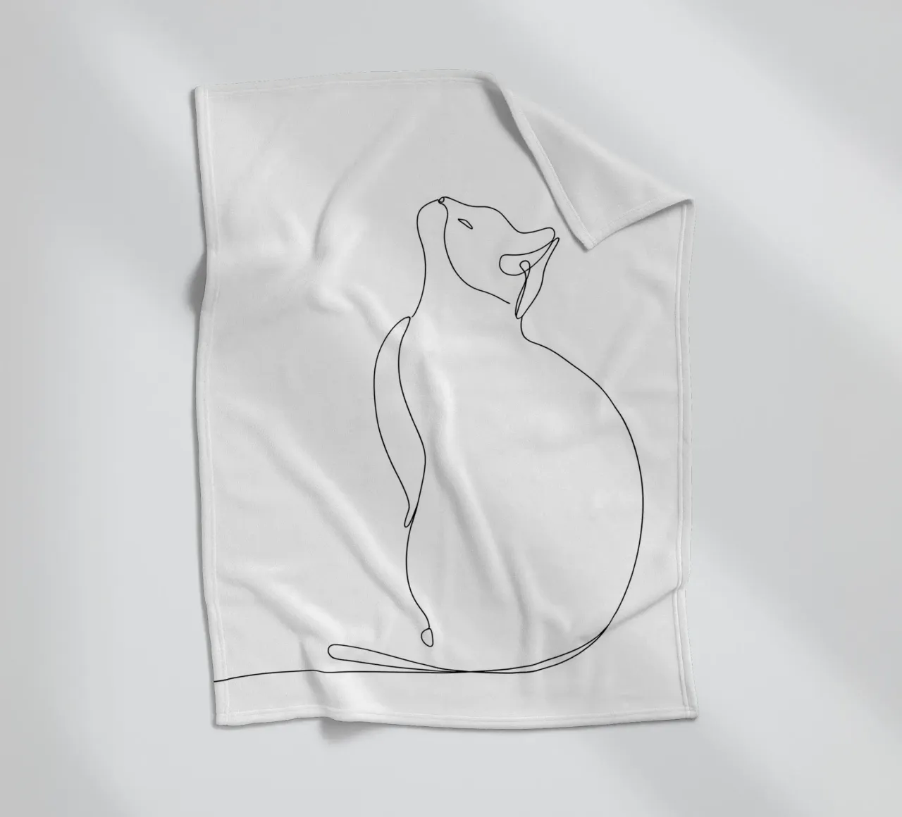 Minimalist Line Drawing of a Modern Cat | Modern Abstract fleece blanket by Viv Line Art