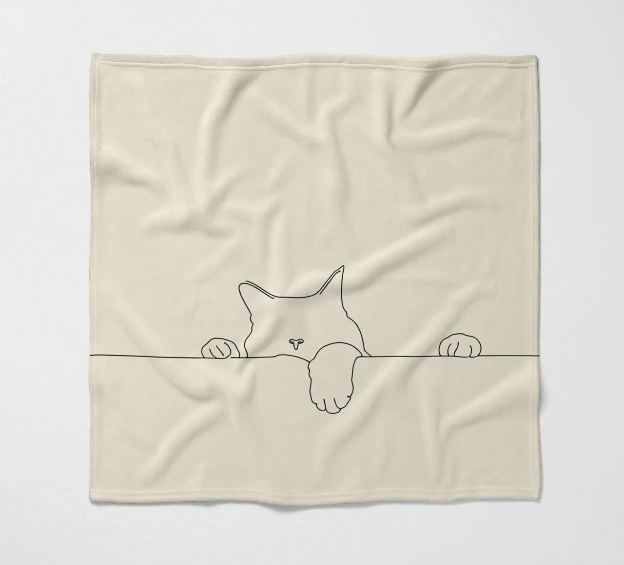 Minimalist Line Drawing of a Cat on the Wall | Modern Art fleece blanket by Viv Line Art