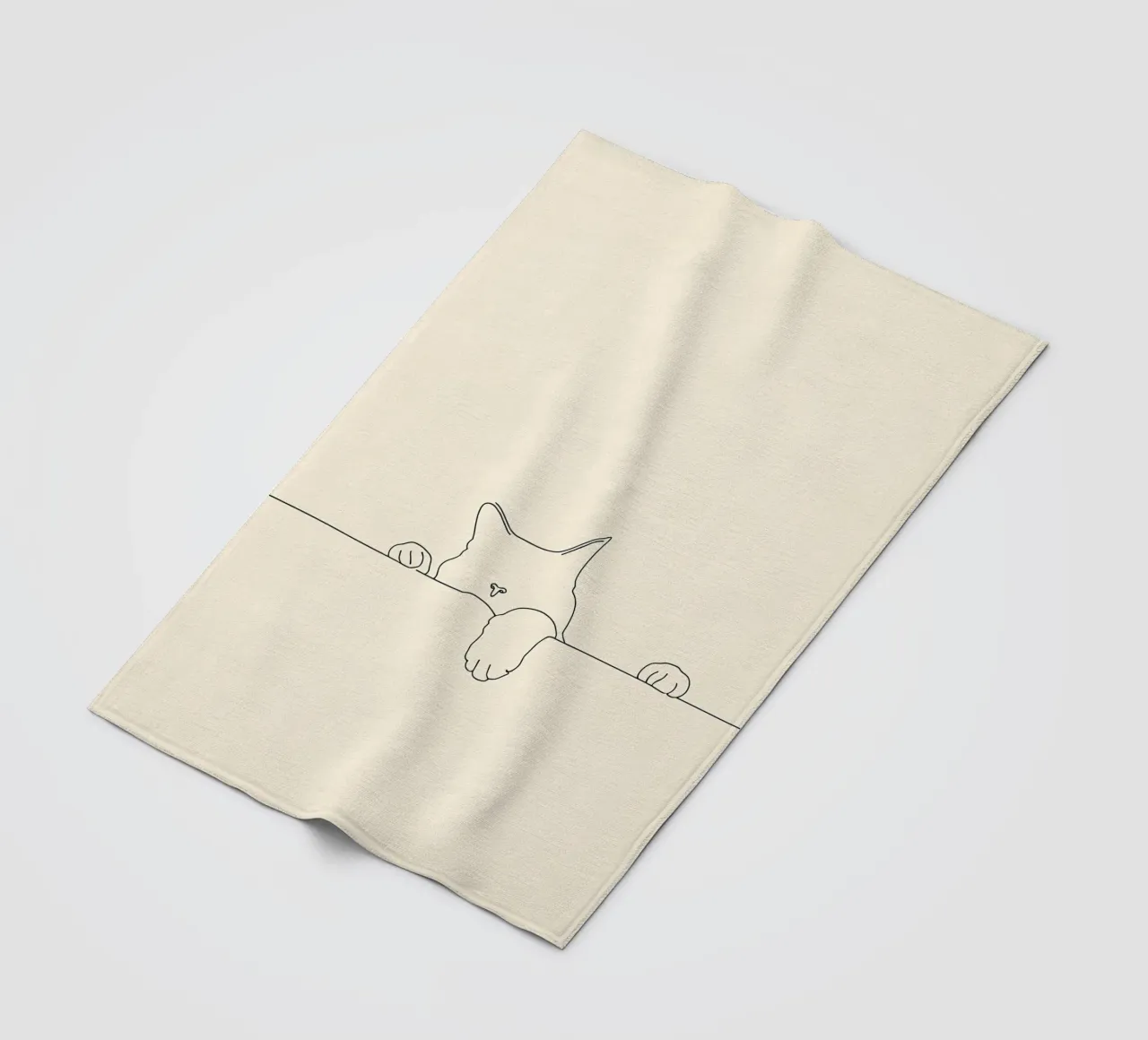 Minimalist Line Drawing of a Cat on the Wall | Modern Art fleece blanket by Viv Line Art