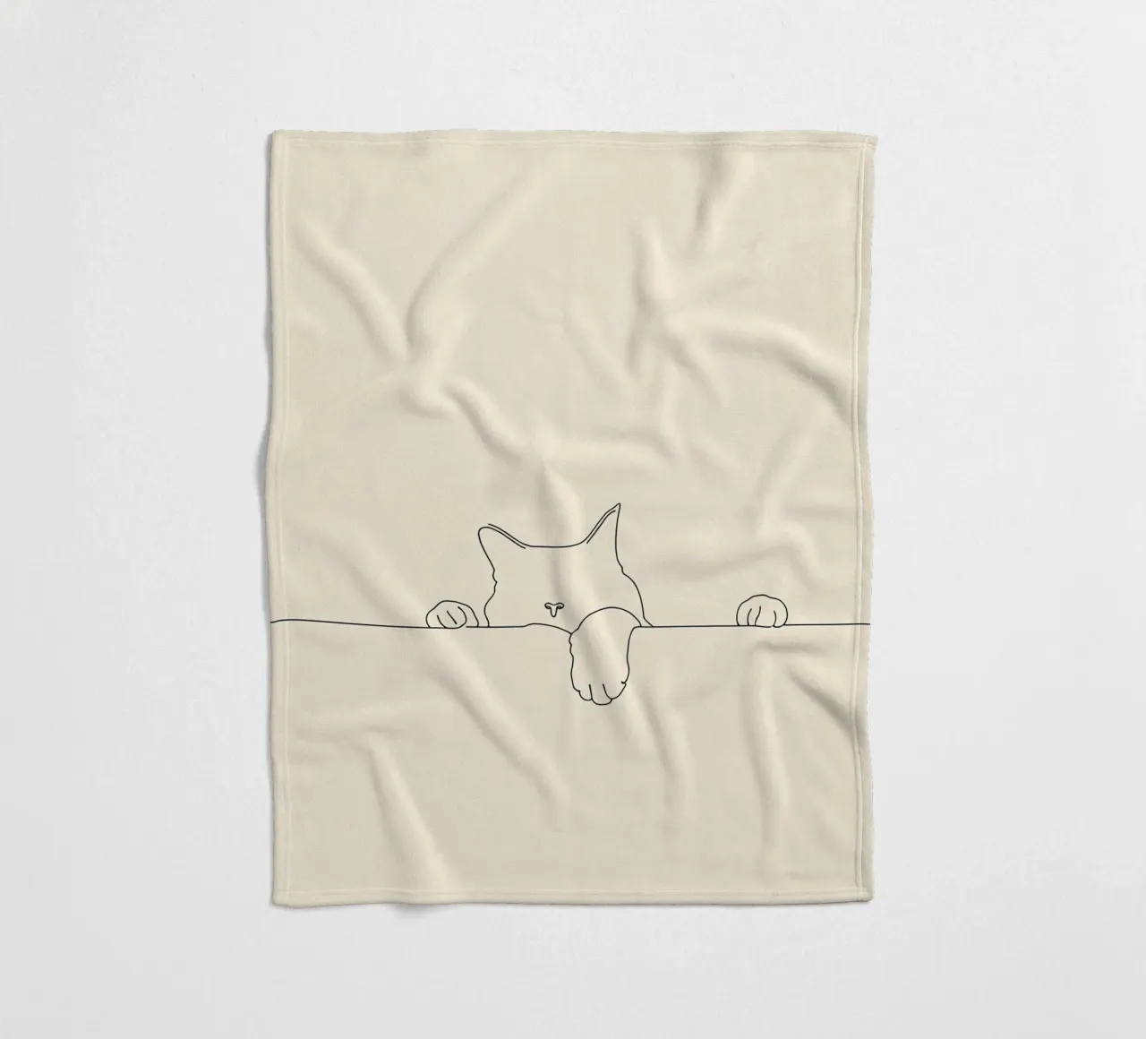 Minimalist Line Drawing of a Cat on the Wall | Modern Art fleece blanket by Viv Line Art