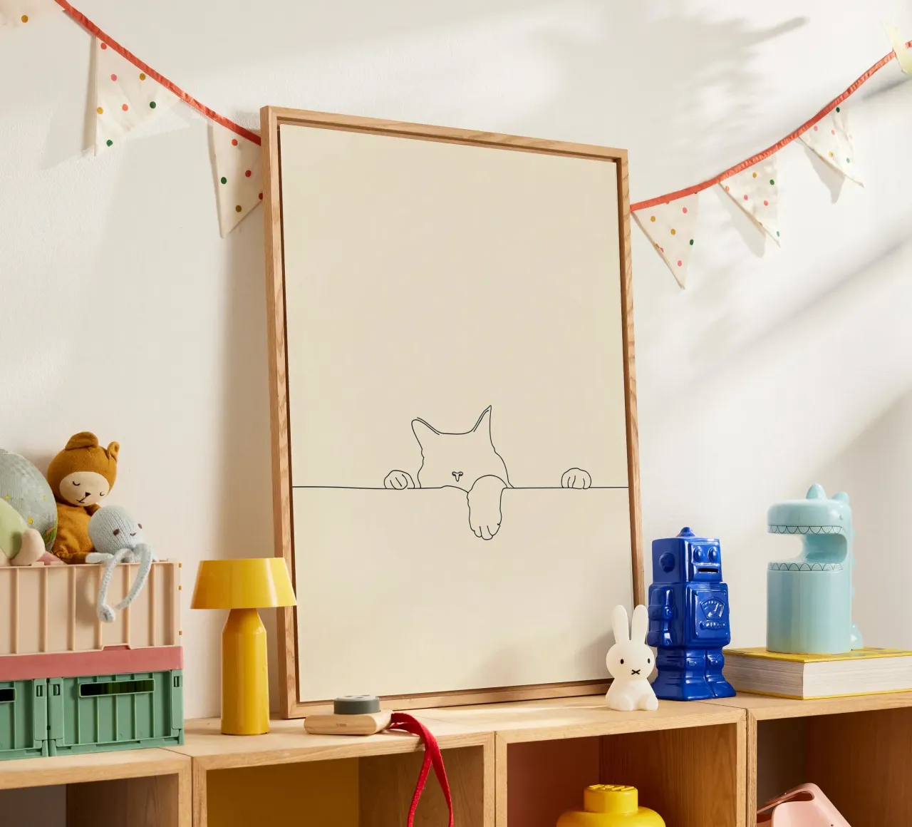 Minimalistische Strichzeichnung einer Katze an der Wand | Moderne Kunst Acryl-Glas von Viv Line Art