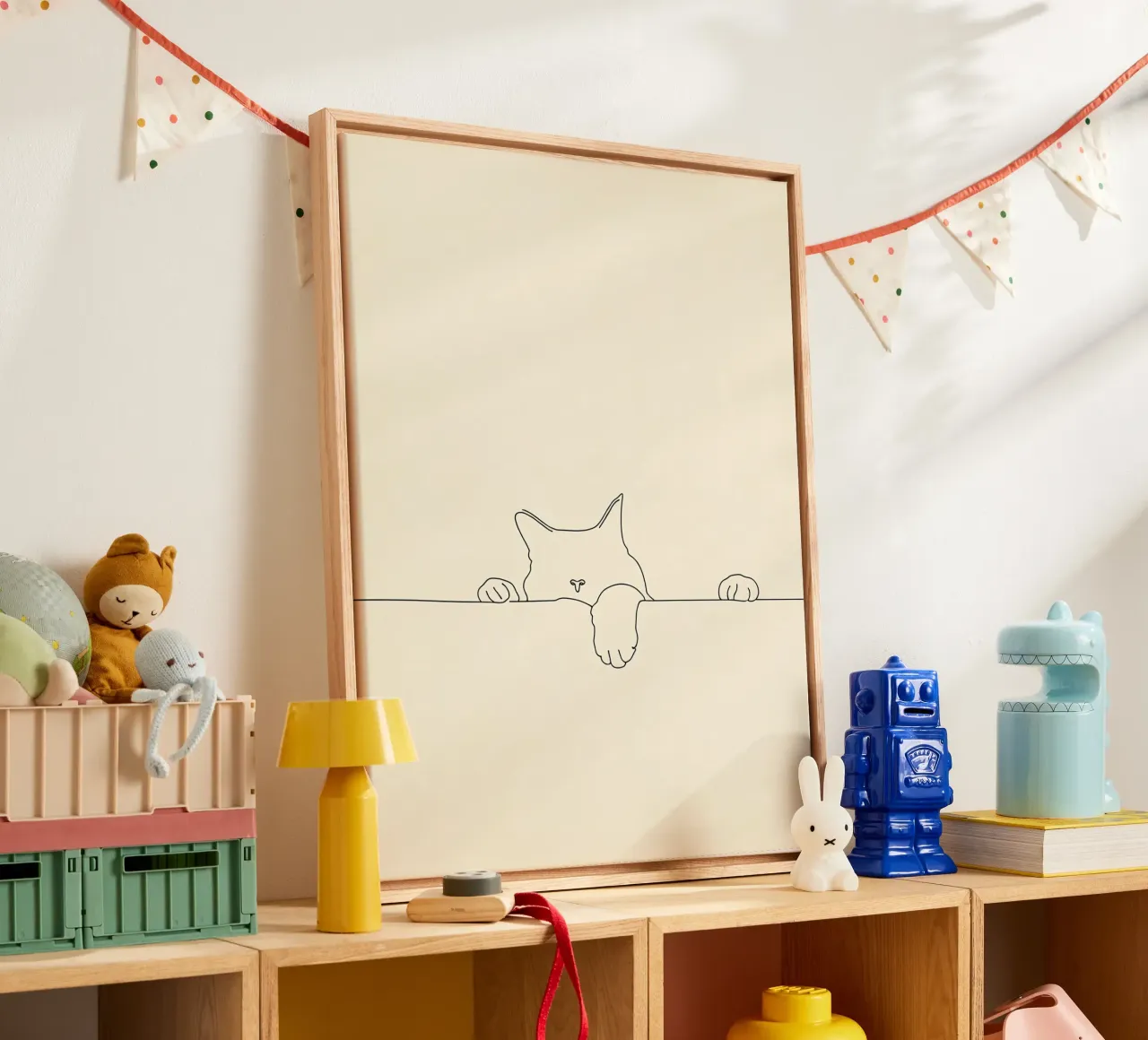 Minimalist Line Drawing of a Cat on the Wall | Modern Art canvas by Viv Line Art