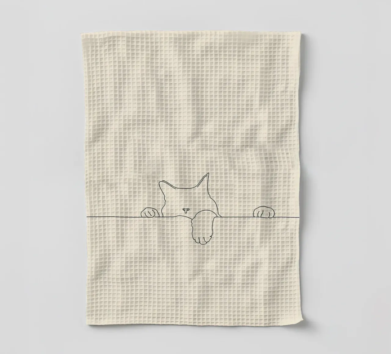 Disegno lineare minimalista di un gatto sul muro | Arte moderna canovaccio da cucina da Viv Line Art