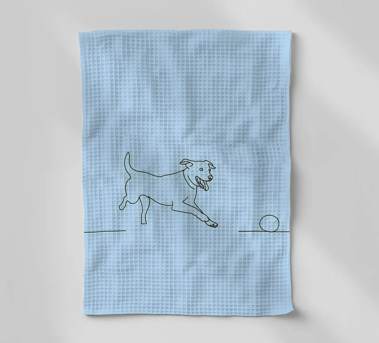 Dessin minimaliste d'un chien chassant une balle | Modern Art torchon de Viv Line Art