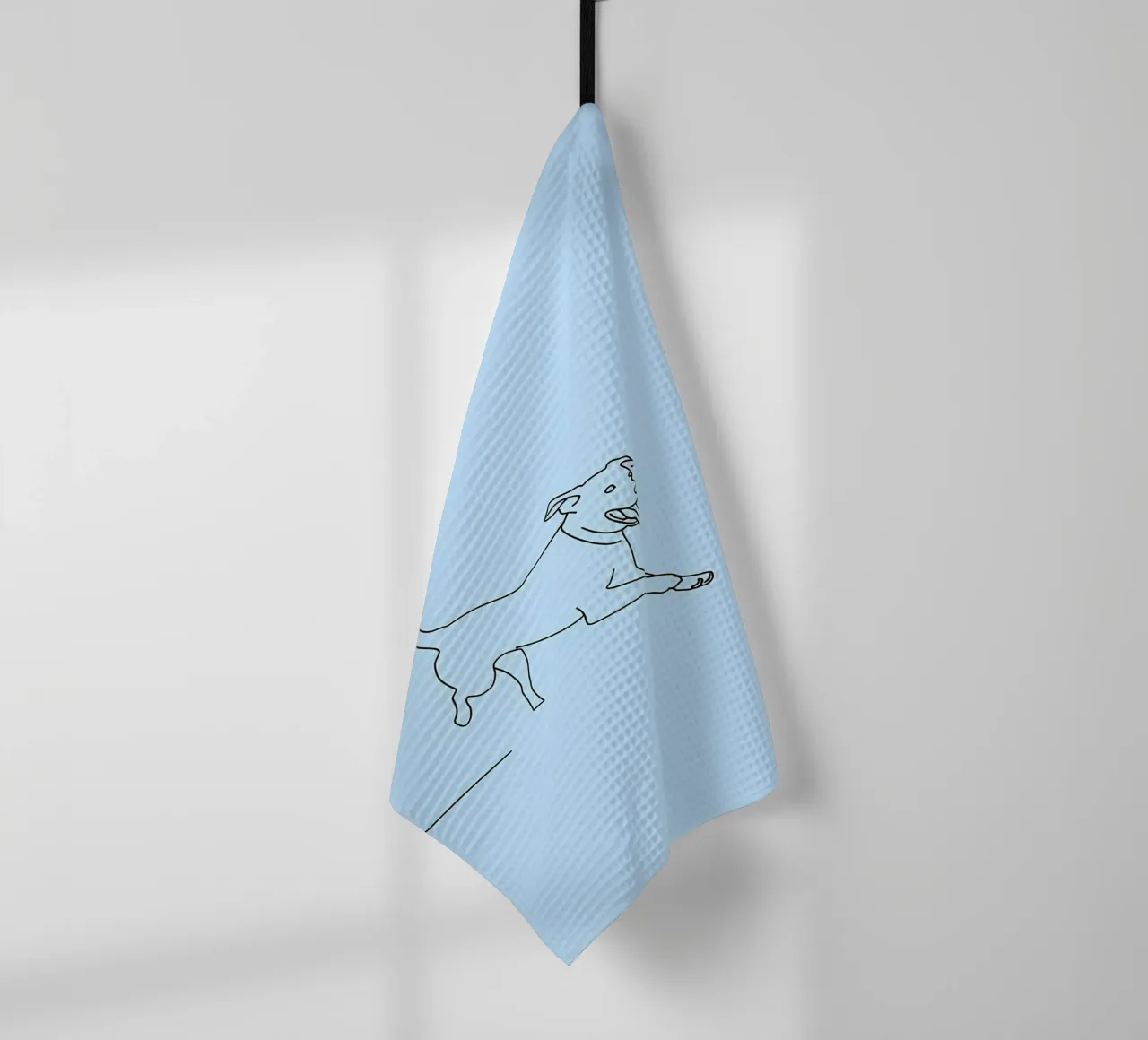 Dessin minimaliste d'un chien chassant une balle | Modern Art torchon de Viv Line Art