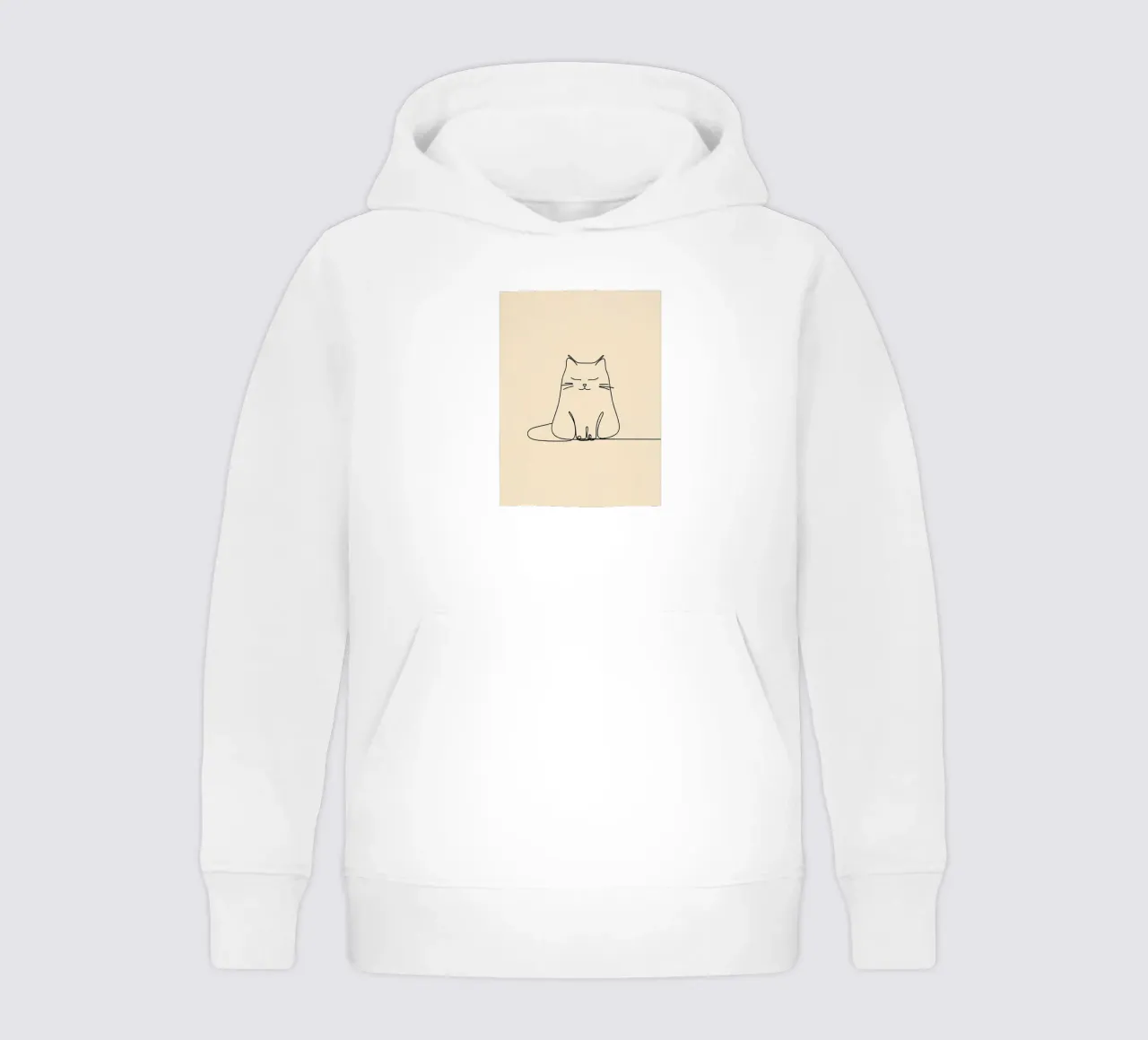 Minimalist Line Drawing of a Cat Sitting Peacefully | Modern kids hoodie by Viv Line Art