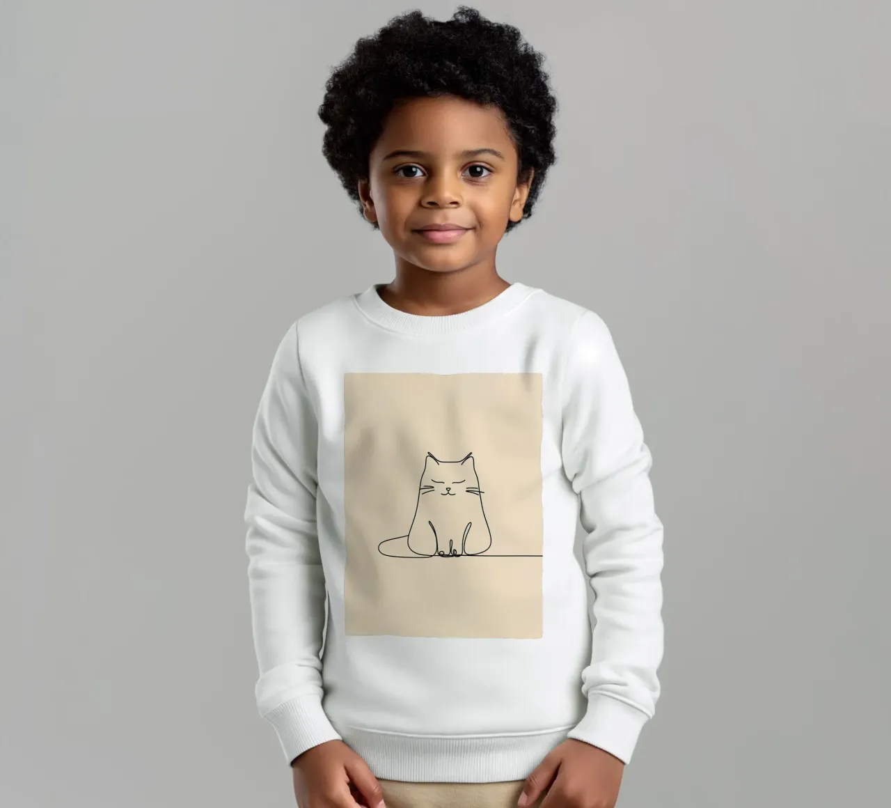 Minimalist Line Drawing of a Cat Sitting Peacefully | Modern kids sweatshirt by Viv Line Art