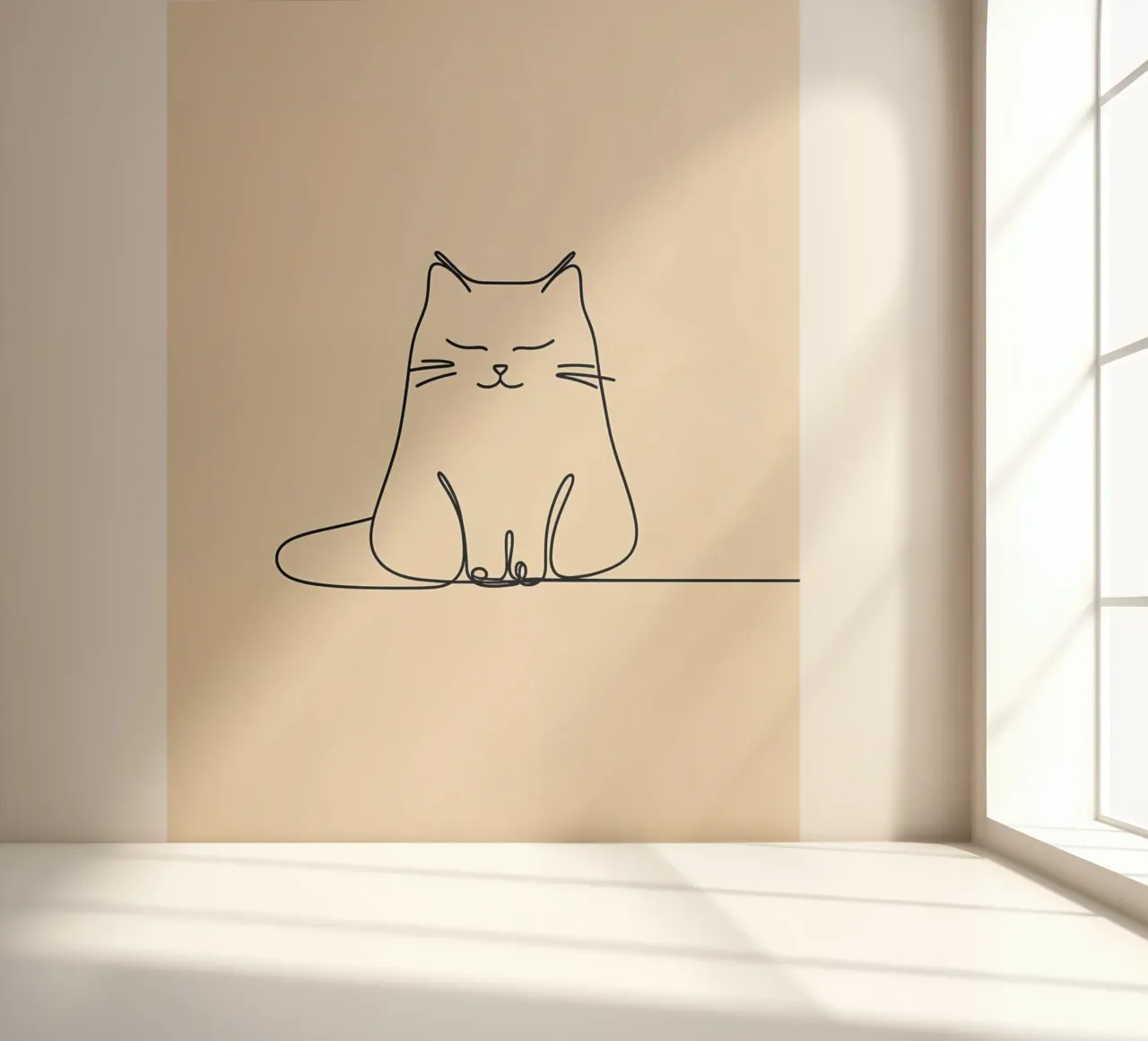 Minimalist Line Drawing of a Cat Sitting Peacefully | Modern photo wallpaper by Viv Line Art