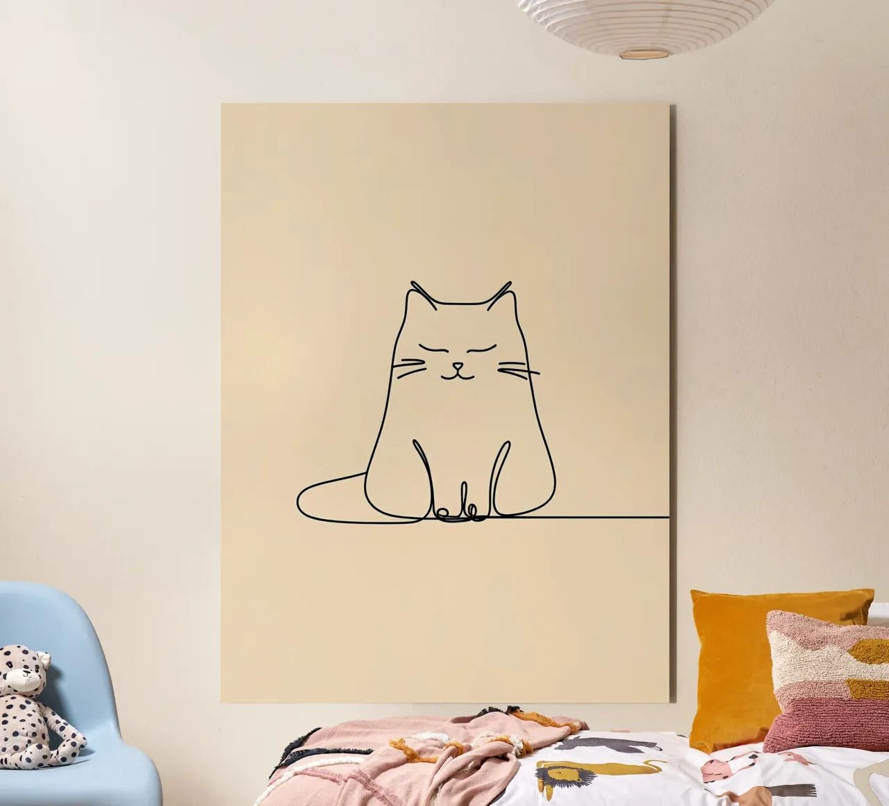 Minimalist Line Drawing of a Cat Sitting Peacefully | Modern alu-dibond by Viv Line Art