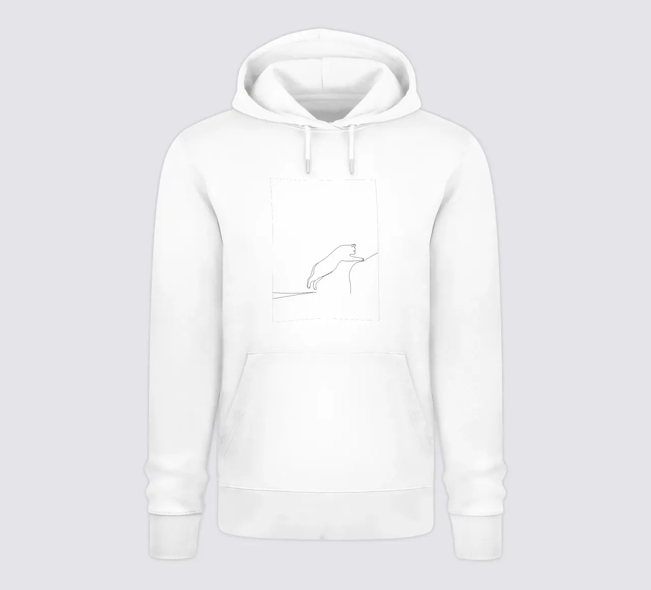 Disegno lineare minimalista di un gattino che salta | Modern Abst felpa con cappuccio da Viv Line Art