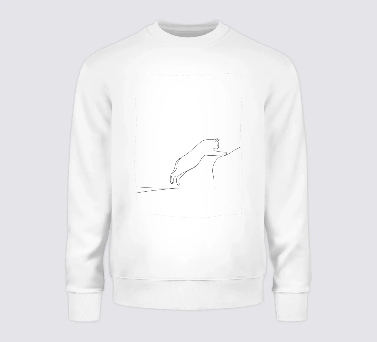 Dibujo lineal minimalista de un gatito saltando | Modern Abst sudadera de Viv Line Art