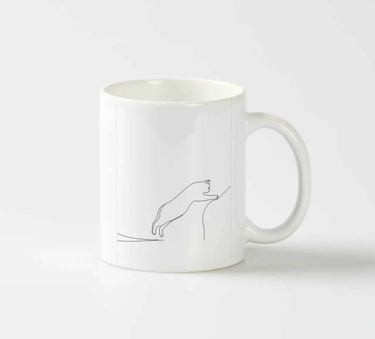 Minimalist Line Drawing of a Kitty Cat Leaping | Modern Abst ceramic mug by Viv Line Art