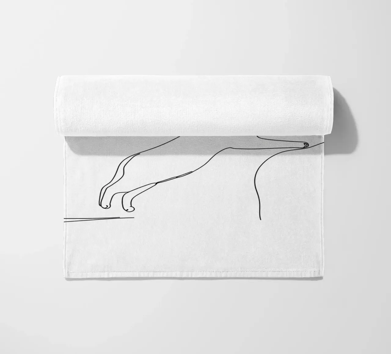 Disegno lineare minimalista di un gattino che salta | Modern Abst telo mare da Viv Line Art