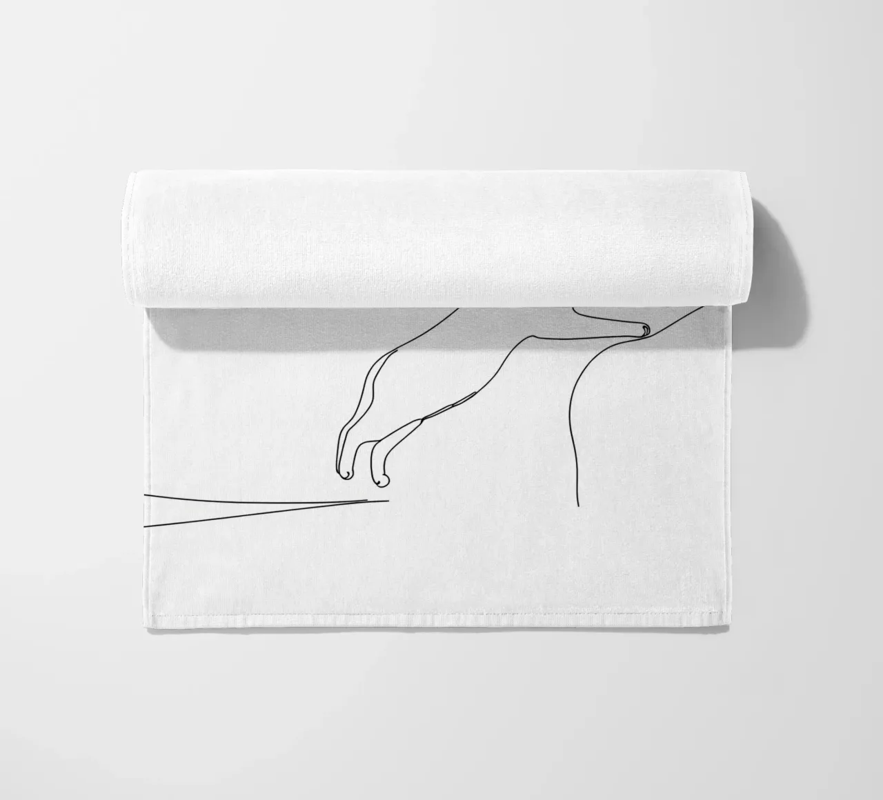 Disegno lineare minimalista di un gattino che salta | Modern Abst telo mare da Viv Line Art