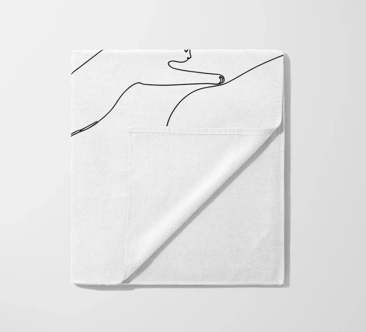 Disegno lineare minimalista di un gattino che salta | Modern Abst telo mare da Viv Line Art