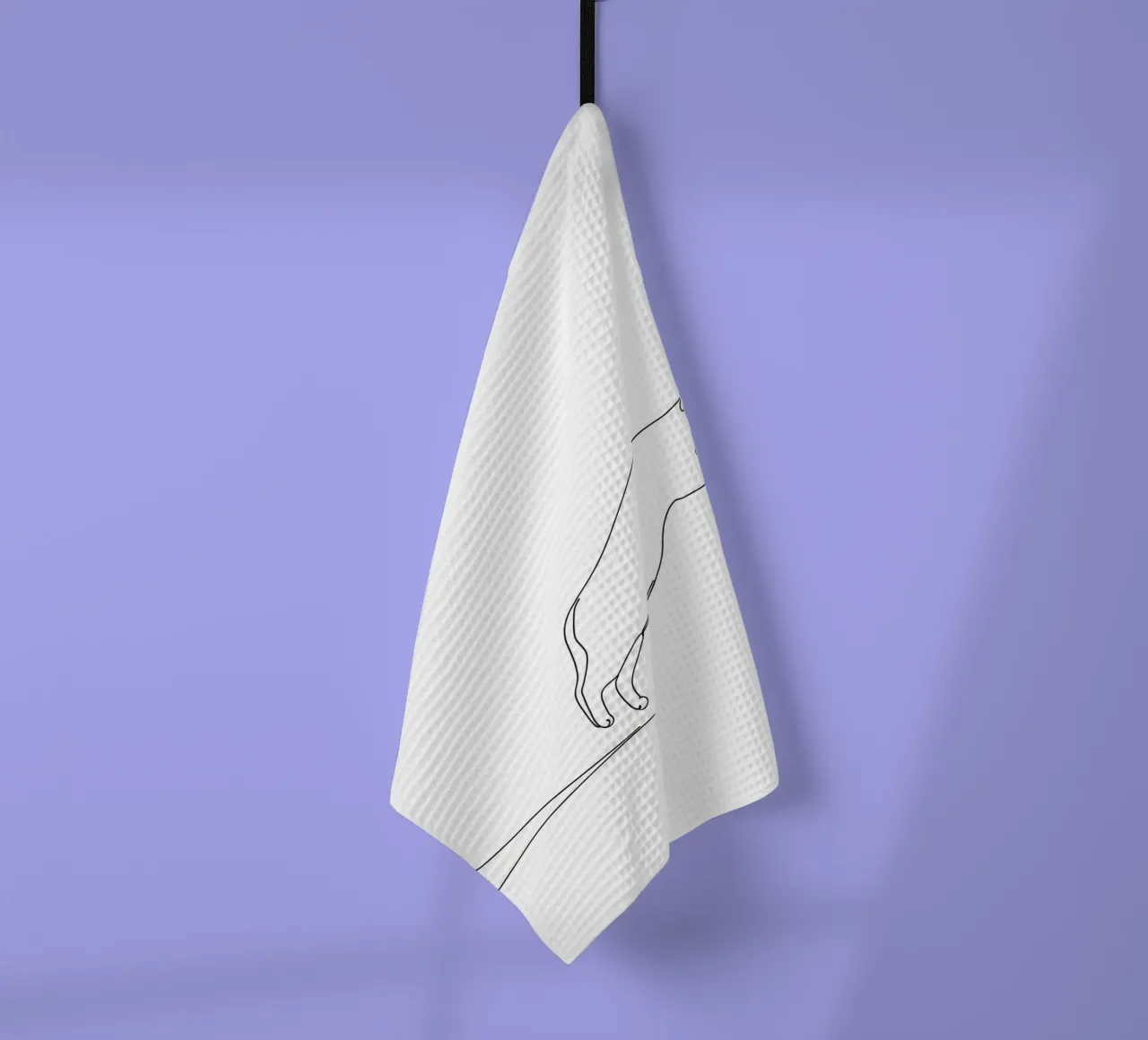 Dessin au trait minimaliste d'un chat qui saute | Modern Abst torchon de Viv Line Art