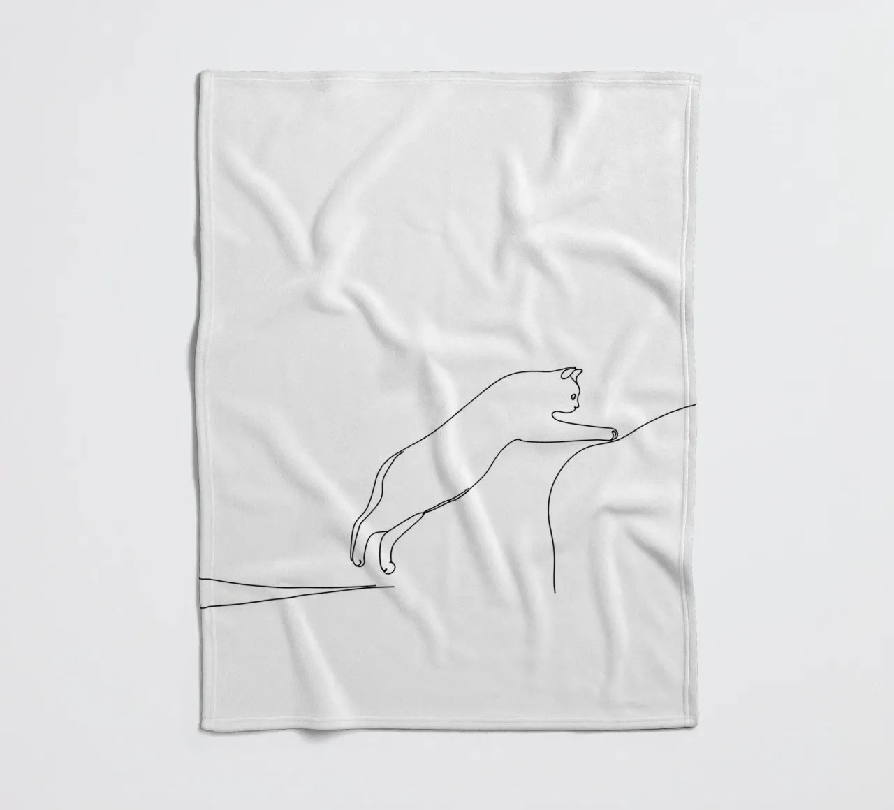Minimalist Line Drawing of a Kitty Cat Leaping | Modern Abst fleece blanket by Viv Line Art