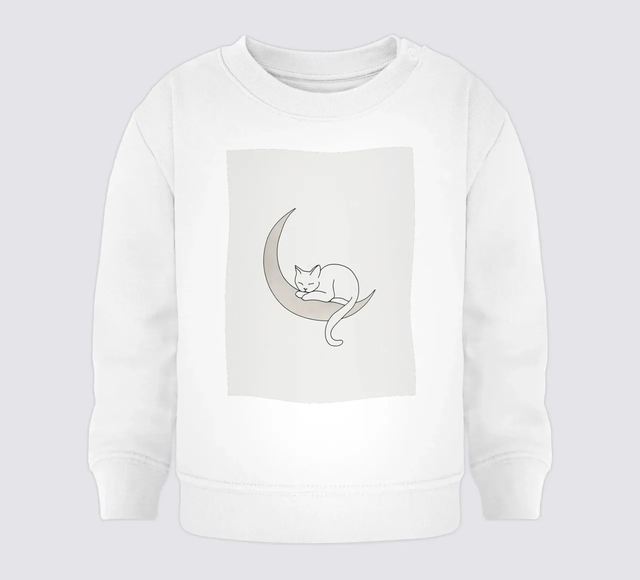 Minimalist Line Drawing of a Cat Sleeping on the Moon baby sweatshirt by Viv Line Art