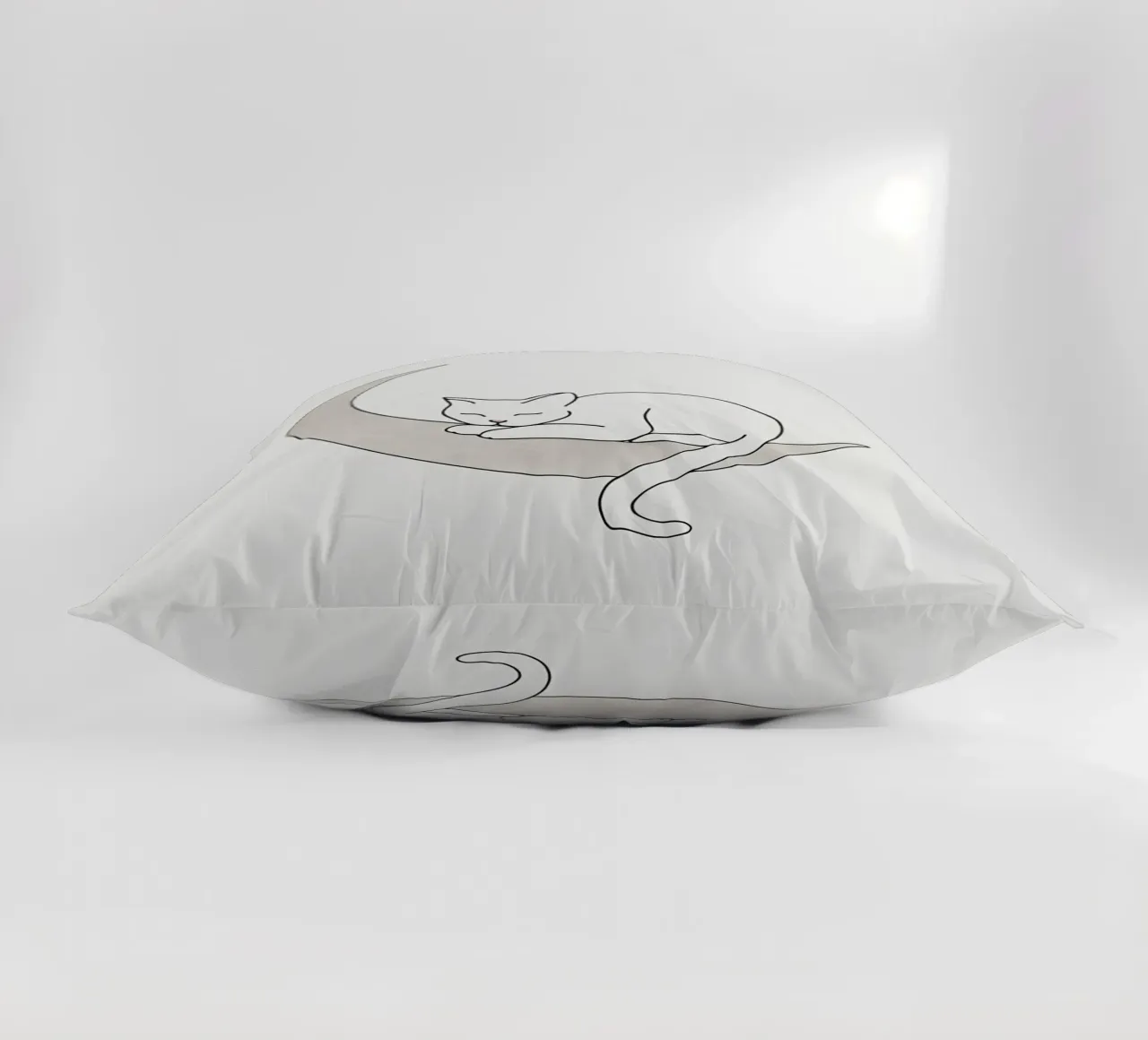 Minimalist Line Drawing of a Cat Sleeping on the Moon decorative cushion by Viv Line Art