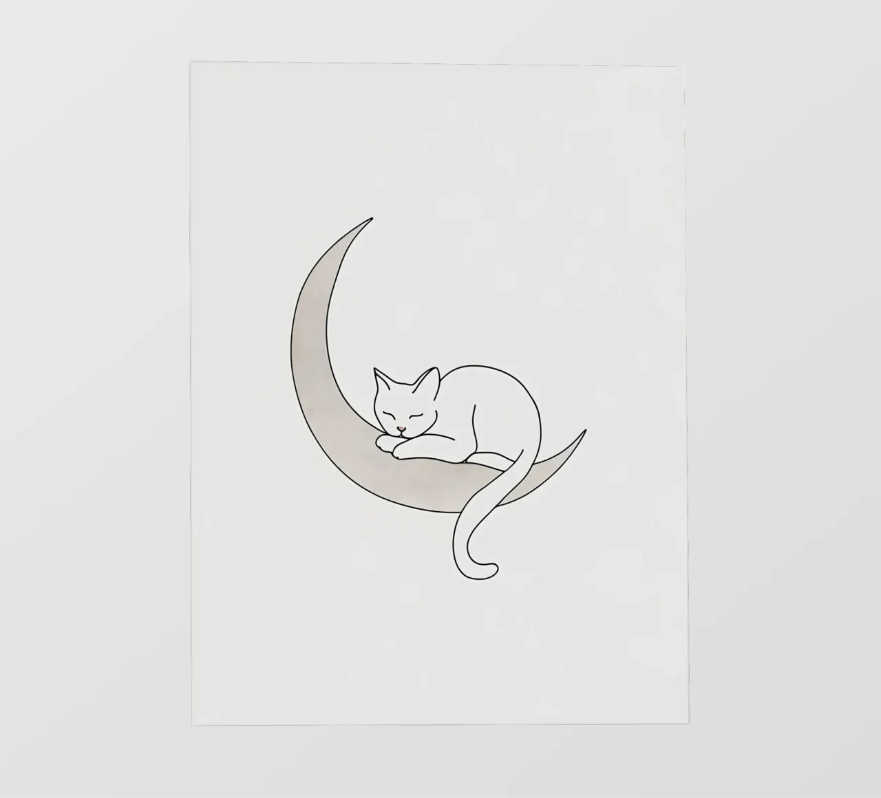 Minimalist Line Drawing of a Cat Sleeping on the Moon pvc cover by Viv Line Art