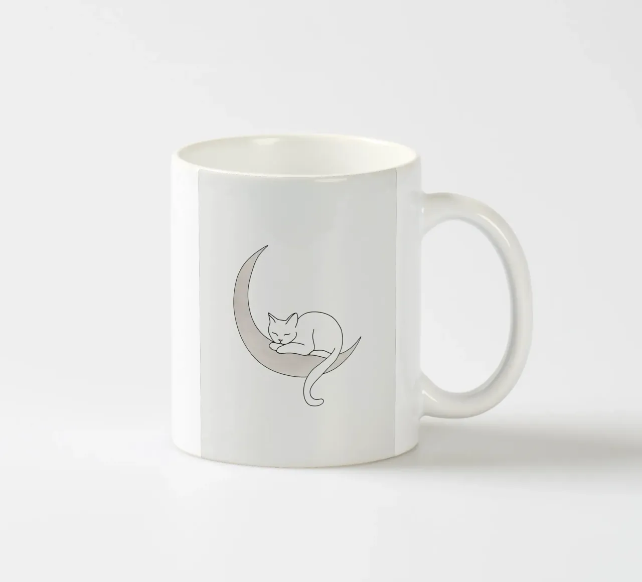 Minimalist Line Drawing of a Cat Sleeping on the Moon ceramic mug by Viv Line Art