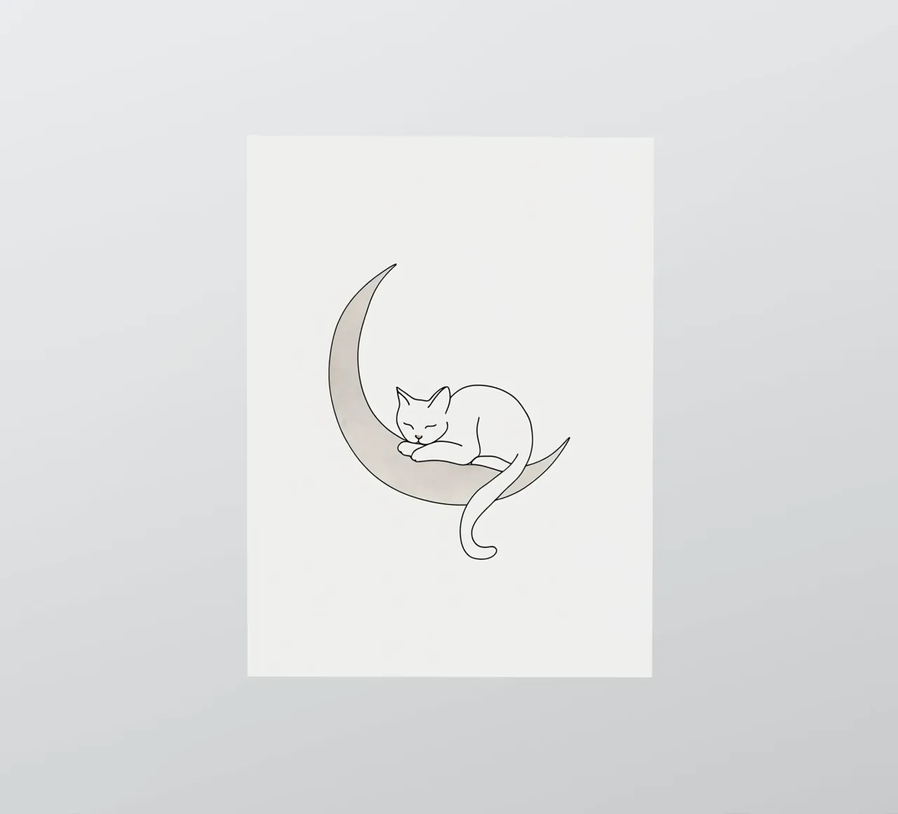 Minimalist Line Drawing of a Cat Sleeping on the Moon sticker by Viv Line Art