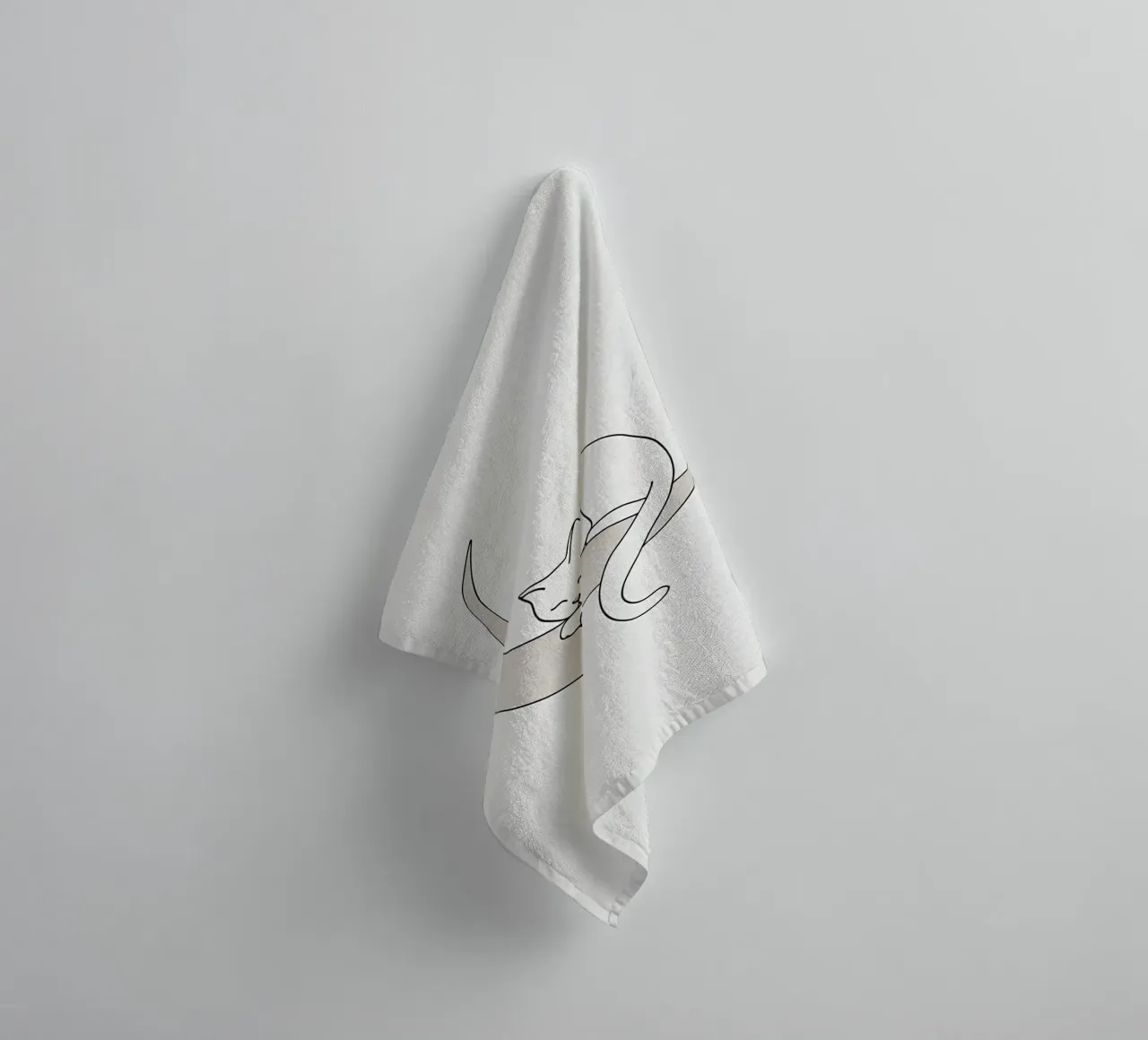 Minimalist Line Drawing of a Cat Sleeping on the Moon towel by Viv Line Art