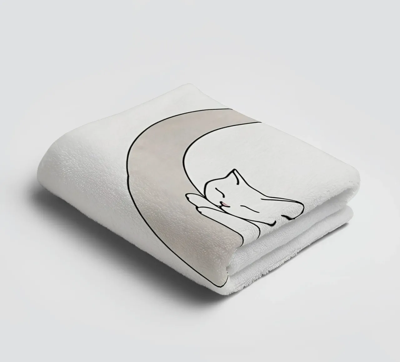 Minimalist Line Drawing of a Cat Sleeping on the Moon towel by Viv Line Art