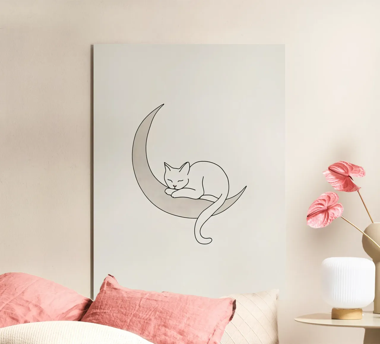 Minimalist Line Drawing of a Cat Sleeping on the Moon forex plate by Viv Line Art