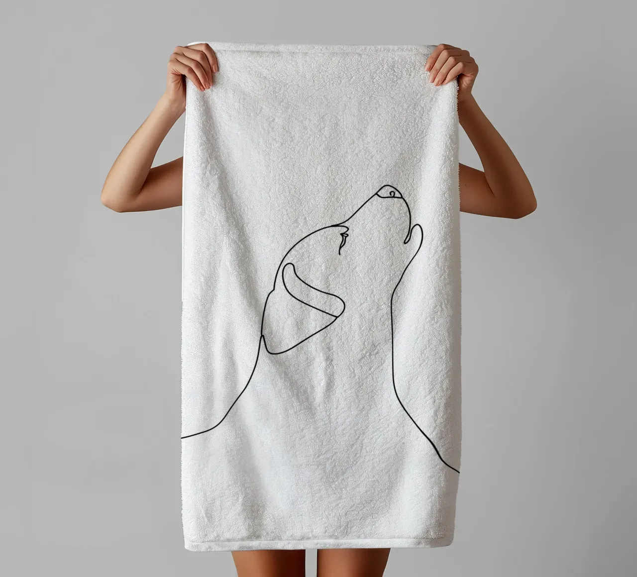 Dessin au trait minimaliste d'un chien paisible | Abstrait moderne serviette de bain de Viv Line Art