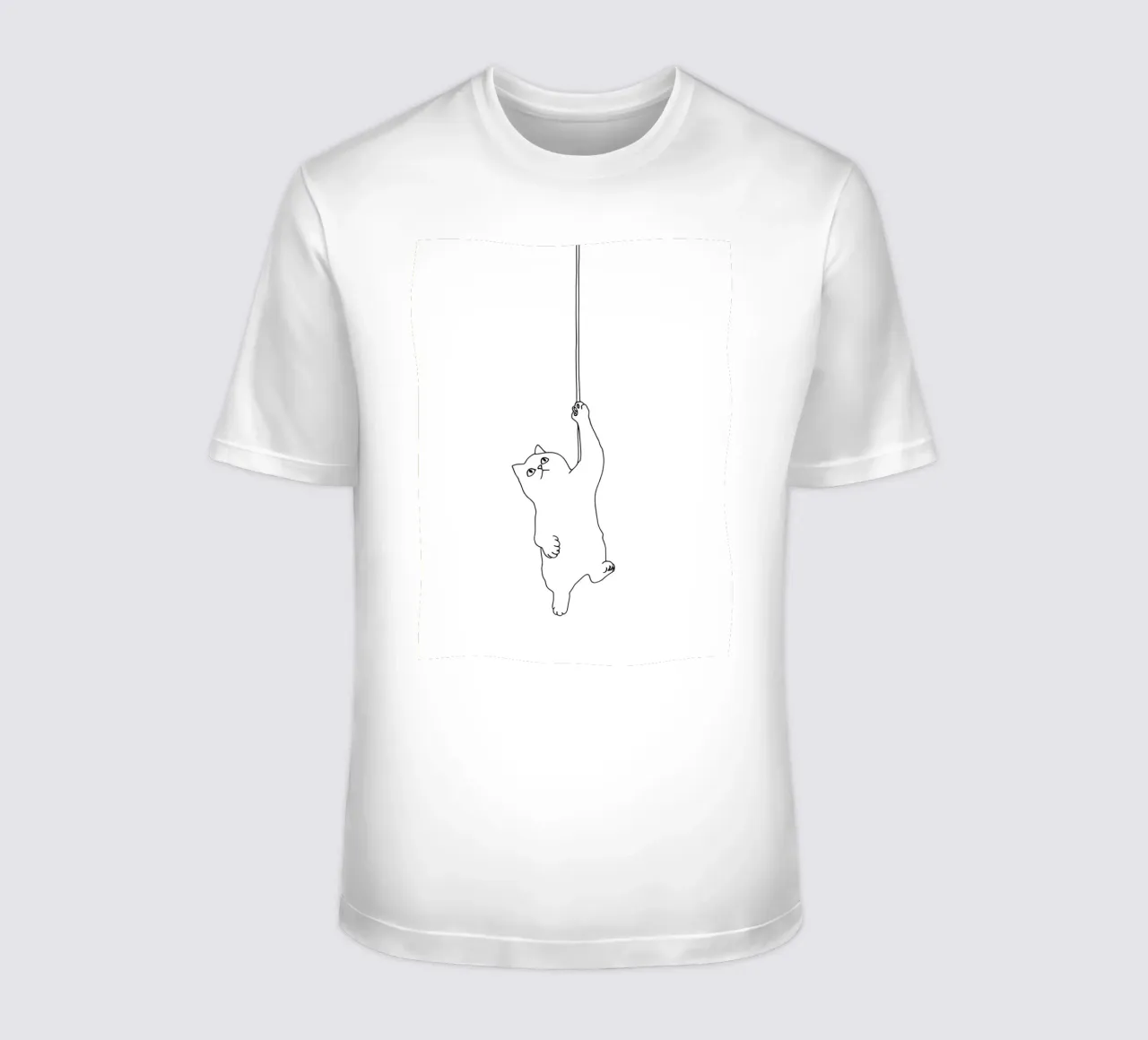 Minimalist Line Drawing of a Cat Hanging on a String | Moder t-shirt by Viv Line Art