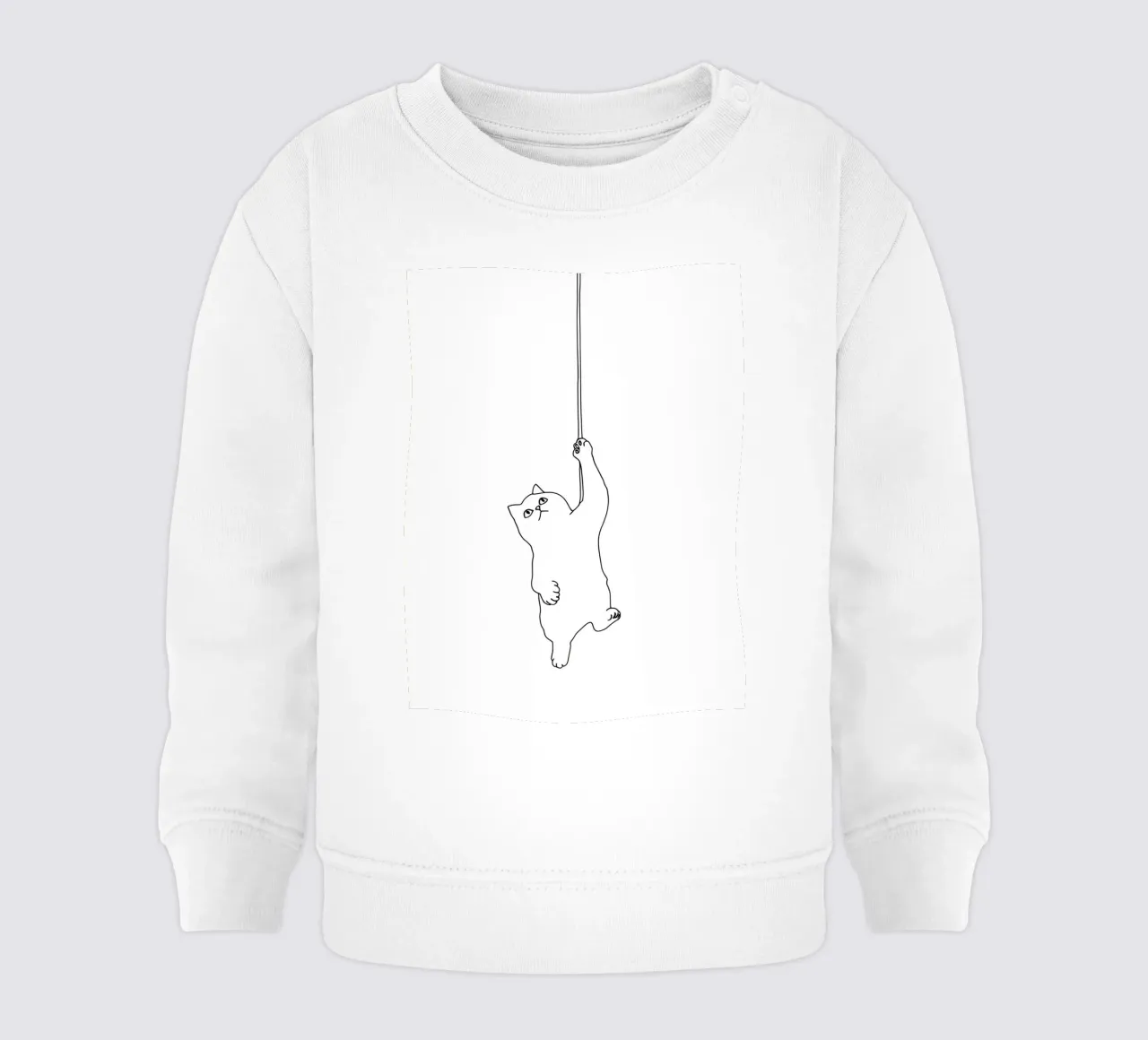 Minimalist Line Drawing of a Cat Hanging on a String | Moder baby sweatshirt by Viv Line Art