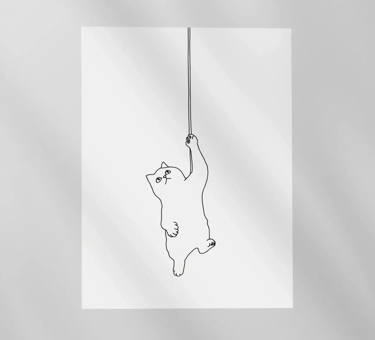 Minimalist Line Drawing of a Cat Hanging on a String | Moder backlit film by Viv Line Art