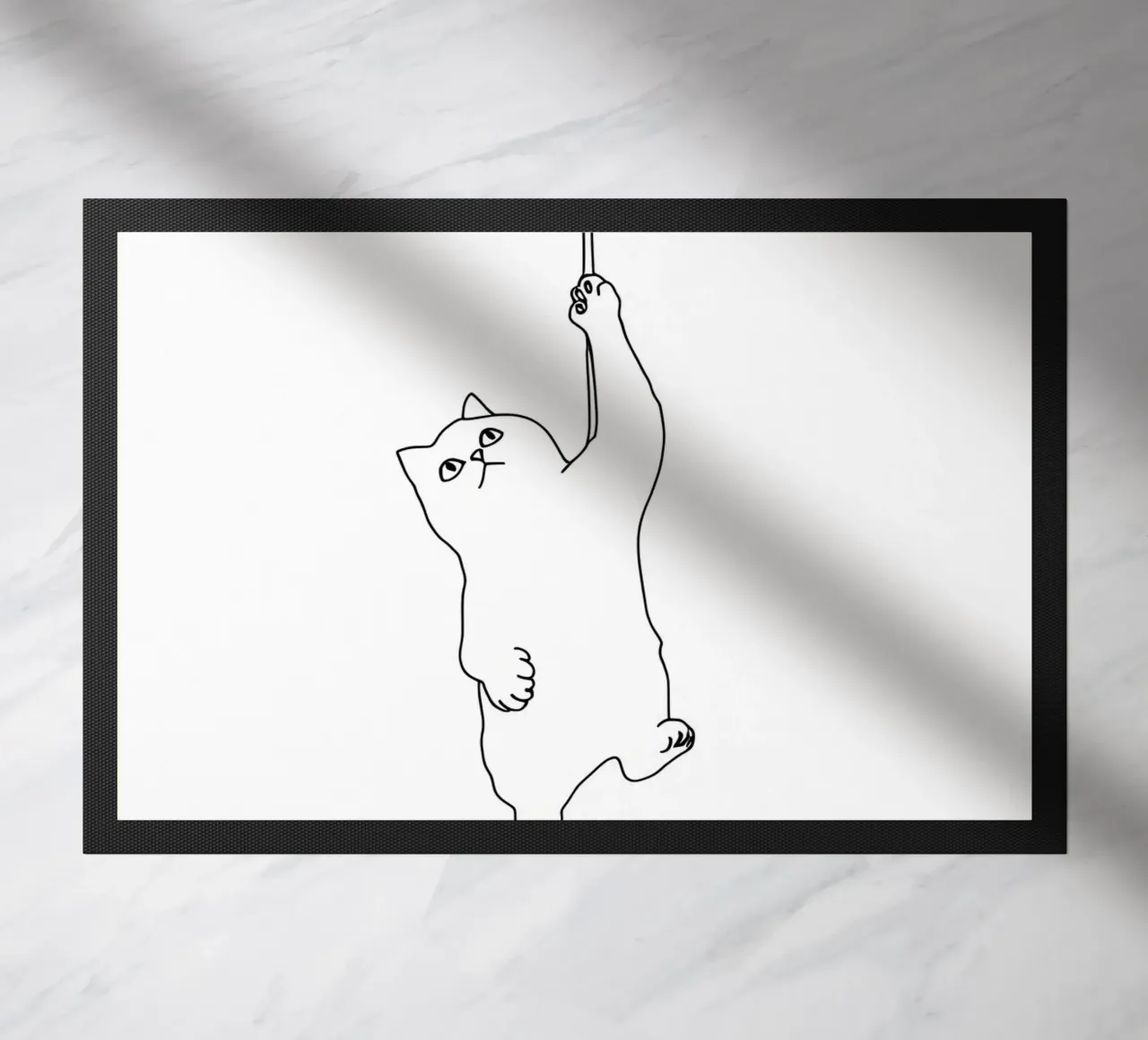 Minimalist Line Drawing of a Cat Hanging on a String | Moder doormat by Viv Line Art