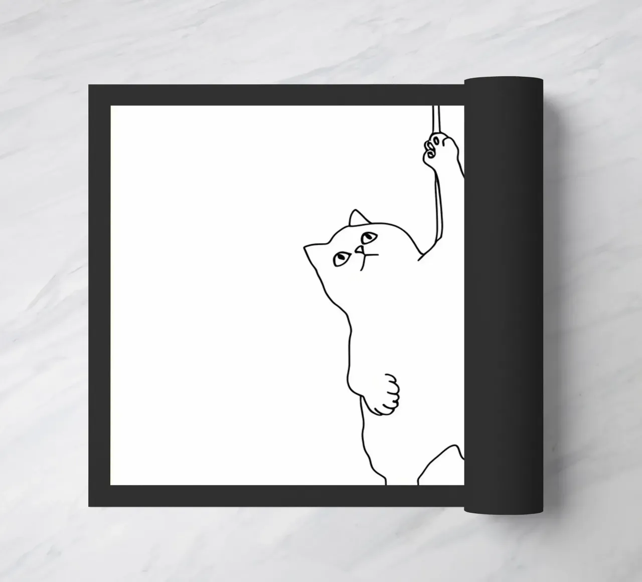 Minimalist Line Drawing of a Cat Hanging on a String | Moder doormat by Viv Line Art