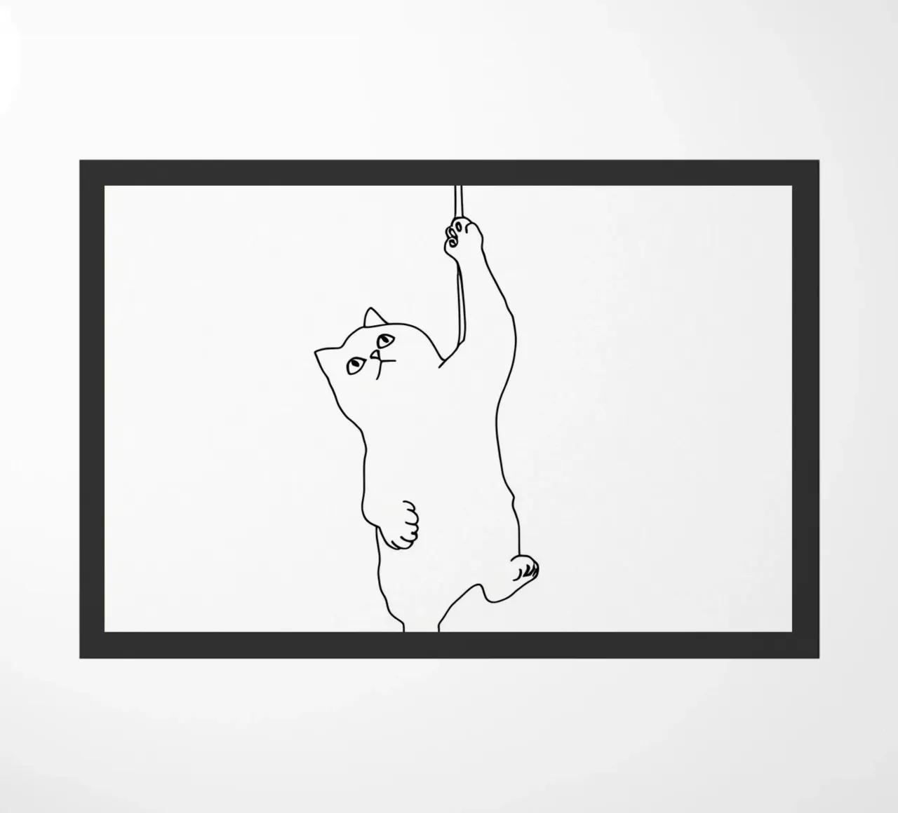 Minimalist Line Drawing of a Cat Hanging on a String | Moder doormat by Viv Line Art