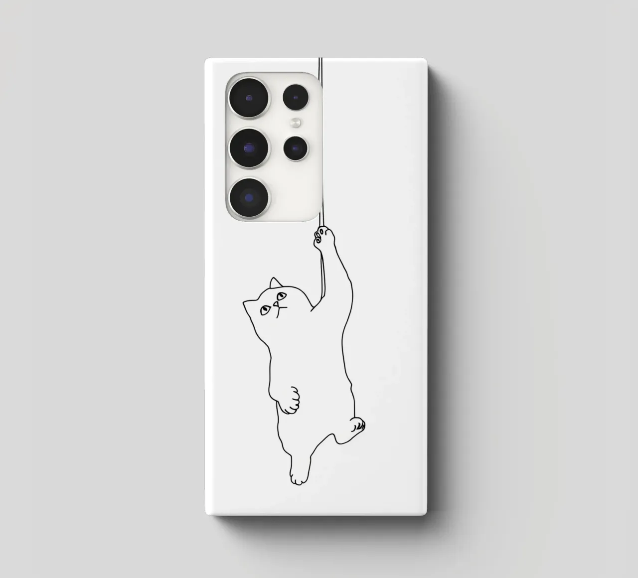 Minimalist Line Drawing of a Cat Hanging on a String | Moder samsung phone case by Viv Line Art