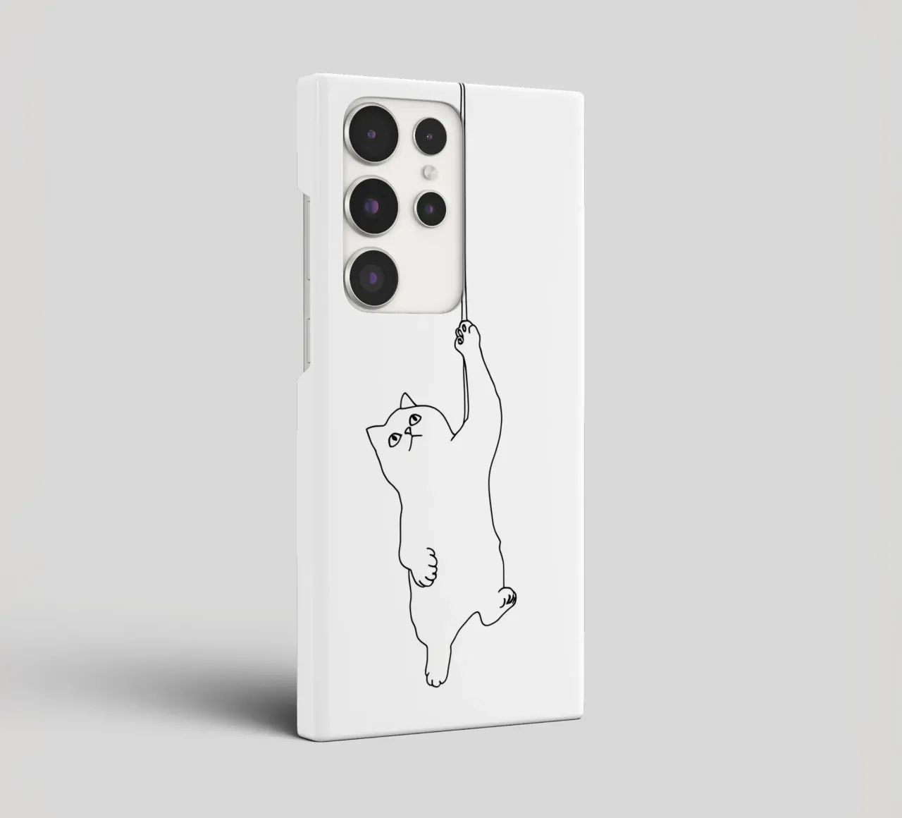 Minimalist Line Drawing of a Cat Hanging on a String | Moder samsung phone case by Viv Line Art
