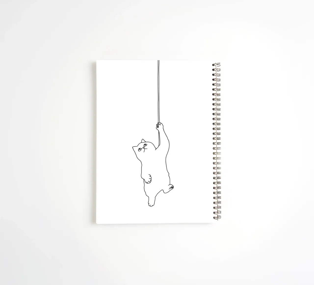 Minimalist Line Drawing of a Cat Hanging on a String | Moder spiral notebook by Viv Line Art