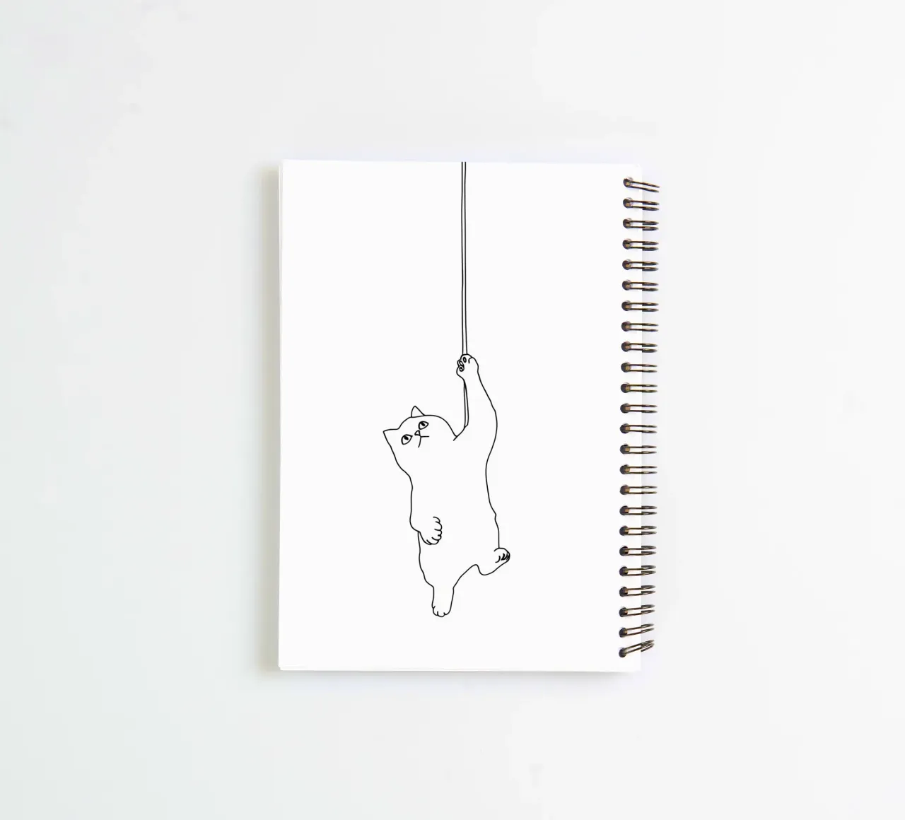Minimalist Line Drawing of a Cat Hanging on a String | Moder spiral notebook by Viv Line Art