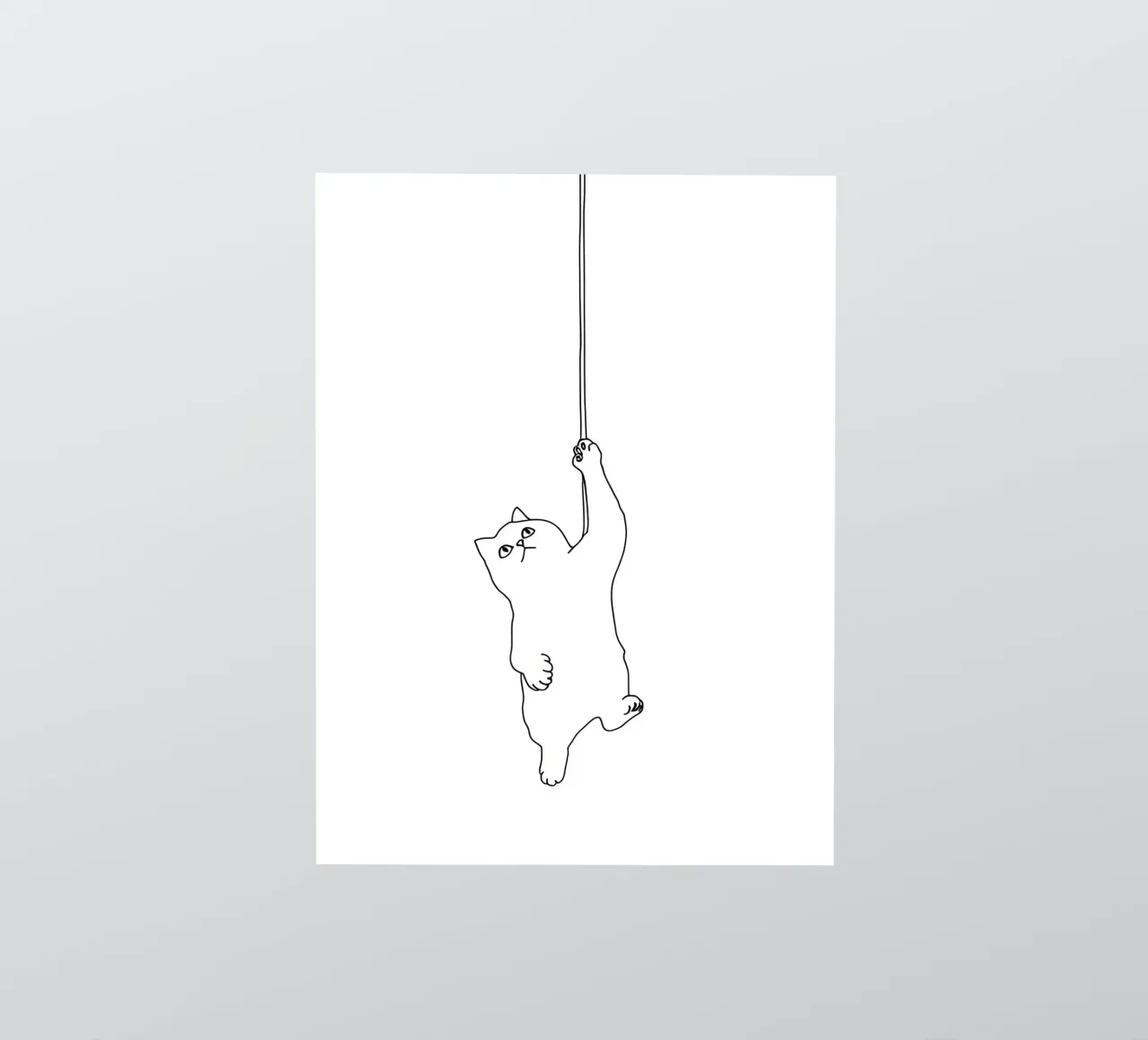 Minimalist Line Drawing of a Cat Hanging on a String | Moder sticker by Viv Line Art