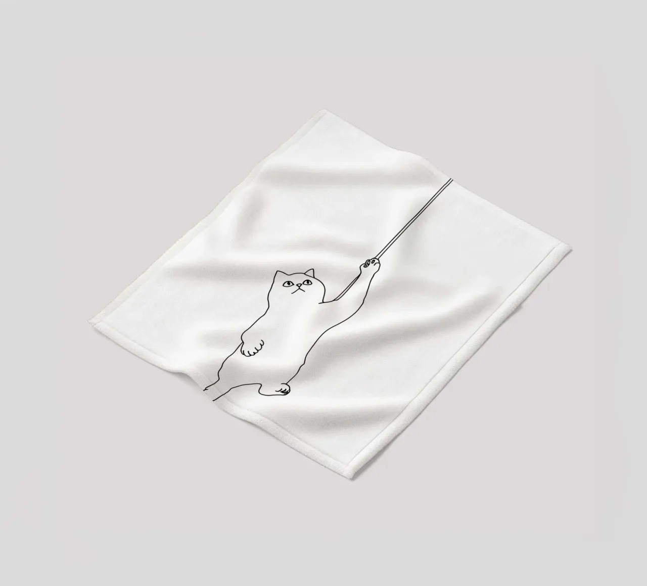 Minimalist Line Drawing of a Cat Hanging on a String | Moder fleece blanket by Viv Line Art
