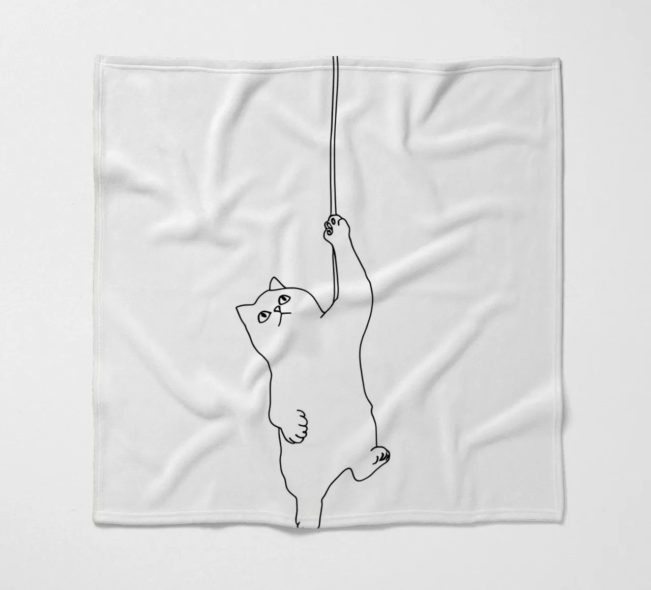 Minimalist Line Drawing of a Cat Hanging on a String | Moder fleece blanket by Viv Line Art