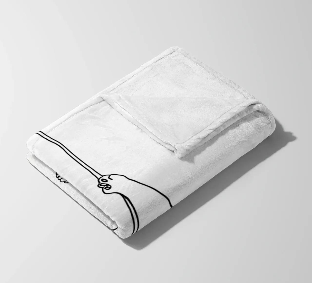 Minimalist Line Drawing of a Cat Hanging on a String | Moder fleece blanket by Viv Line Art